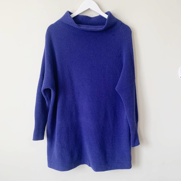 Free People Ottoman Slouchy Tunic Purple Sweater Oversized Ribbed Mock small - Picture 2 of 6